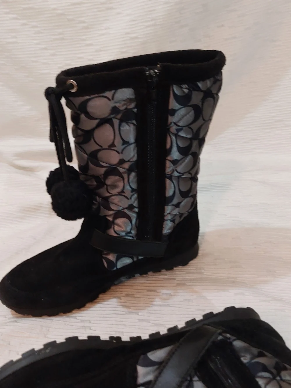 Coach Black Signature Pom-Pom Winter Boots Size 8.5